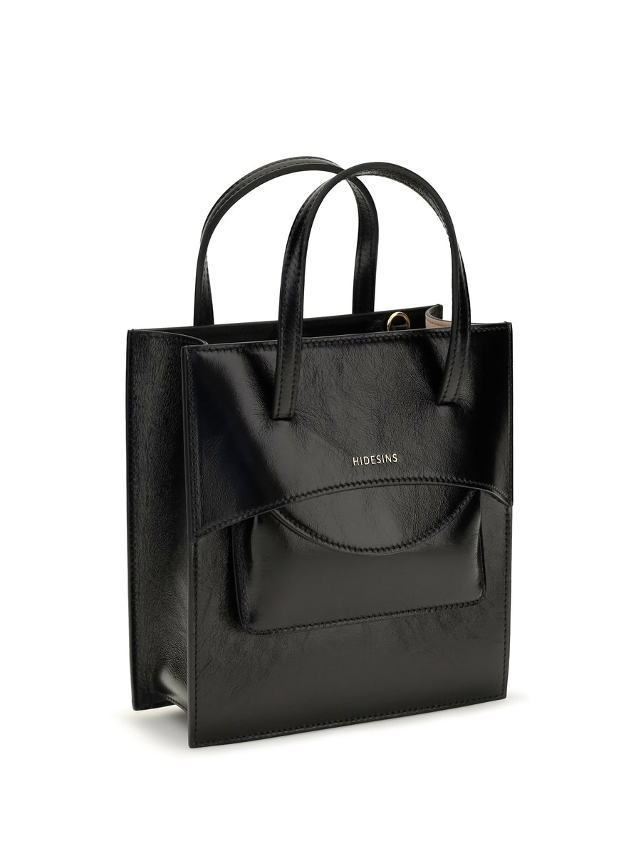 Top Handle Pocket Leather Bag Black Calf Shoulder
