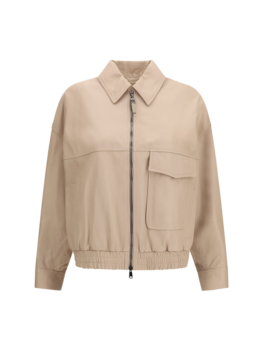 Glossy Nappa Jacket With Monili Whipe Leather