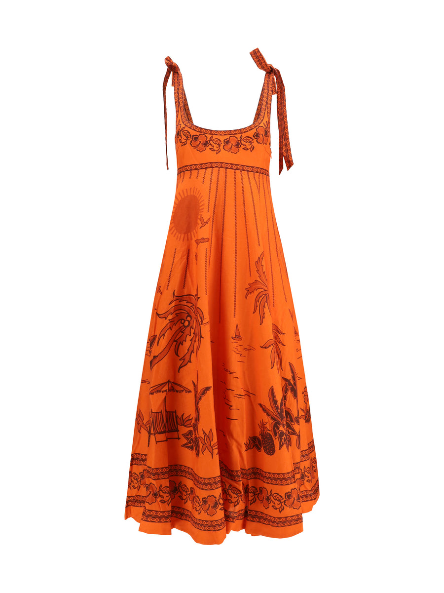 Alemais 100% Linen dress in orange