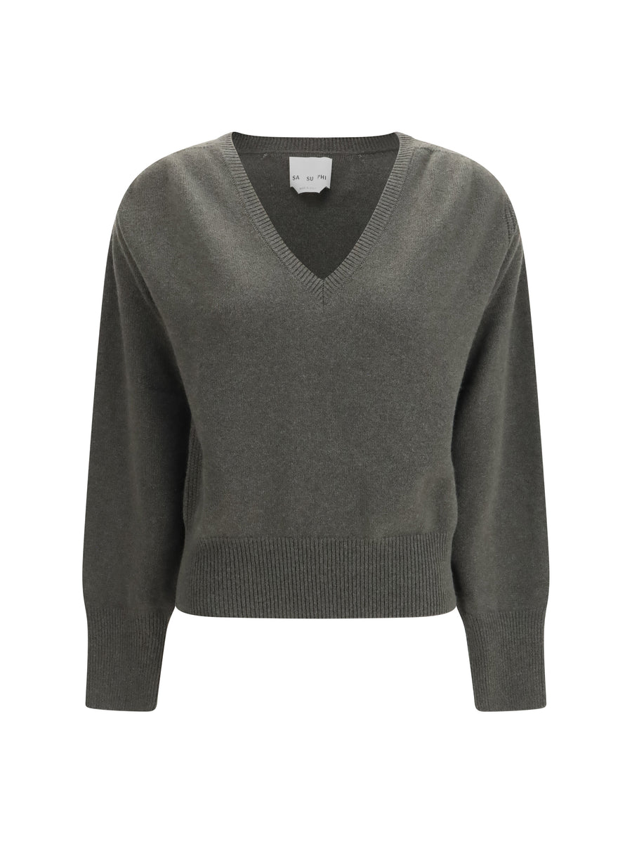 Cashmere V-Neck Sweater Military Green (capra Hircus)
