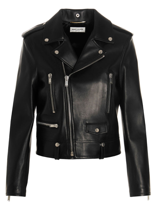 حذاء بايكر Saint Laurent جلد جاكيت — أسود