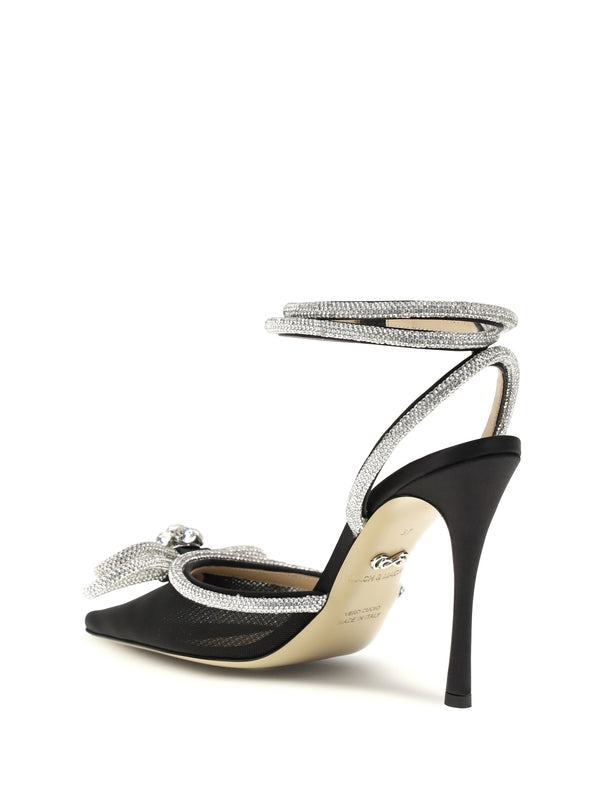 Pumps Double-Bow Black Satin Upper: Silk