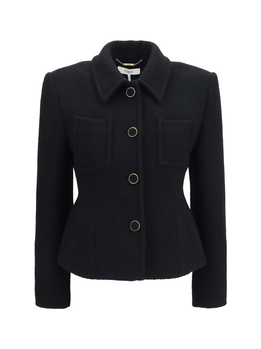 Blazer Cropped Single-Breasted Black Merino Wool (ovis Aries) Blazers
