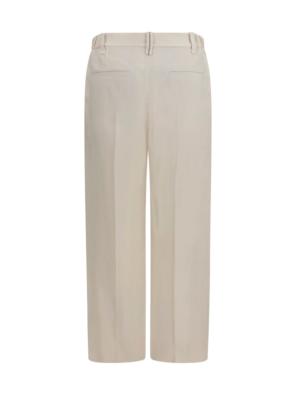 Cigarette Pants Viscose-Linen Cream Viscose; Other Fibres Trousers
