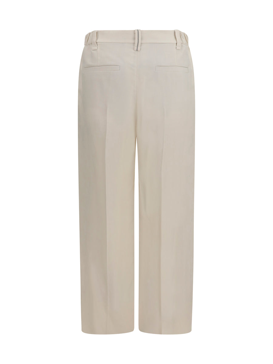 Cigarette Pants Viscose-Linen Cream Viscose; Other Fibres Trousers