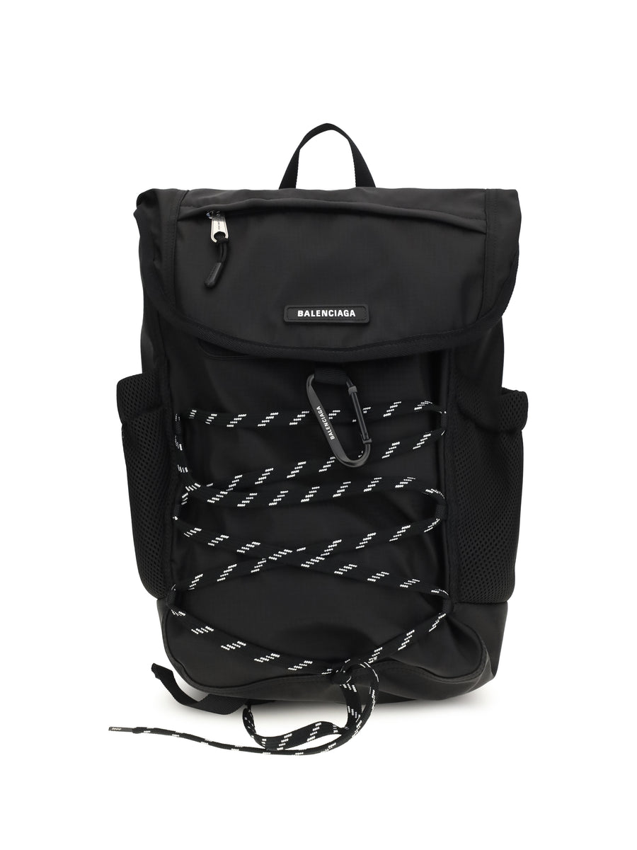 Backpack With Metal Carabiner Black-White Black/white Nylon Backpacks