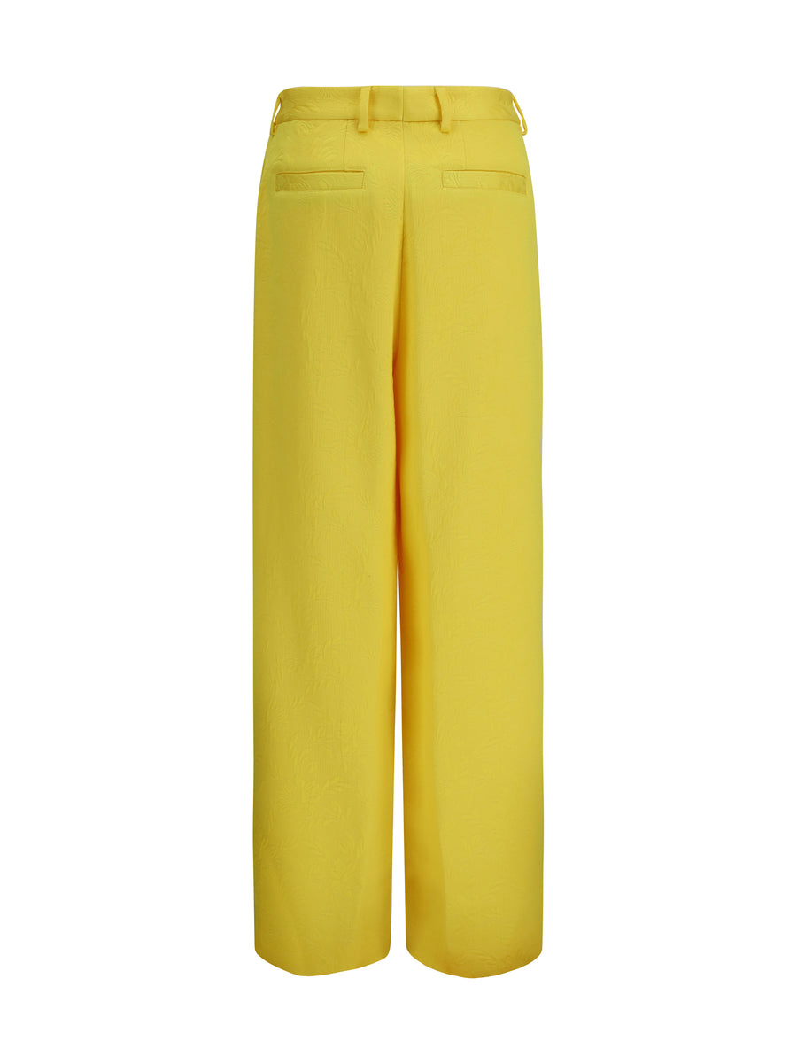 Wide-Leg Pants Yellow Jacquard Viscose Trousers
