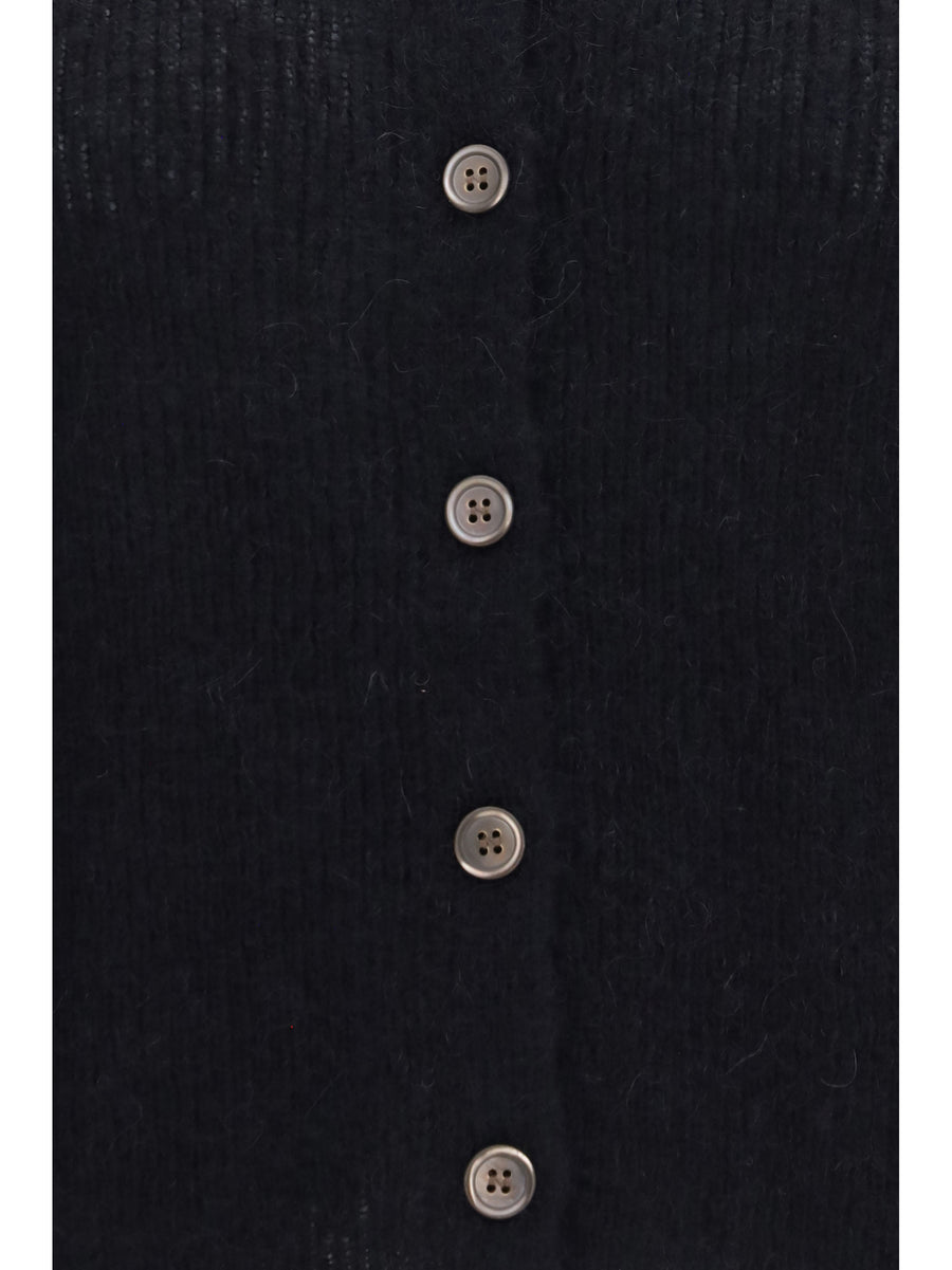 Polo Sweater Mazzy Alpaca Blend Black Fuzzy Tops