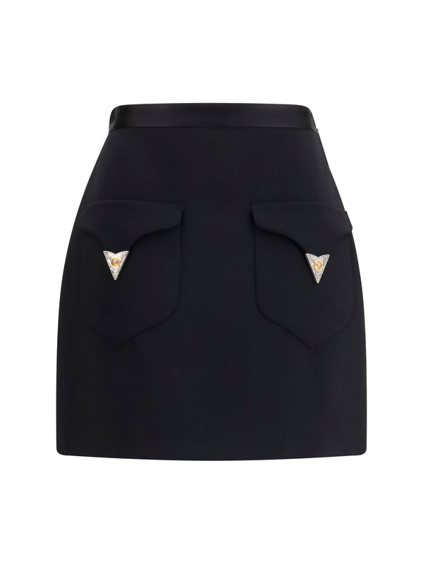 Versace 98% Fleece Wool Ovis Aries; 2% Elastane mini skirt in black
