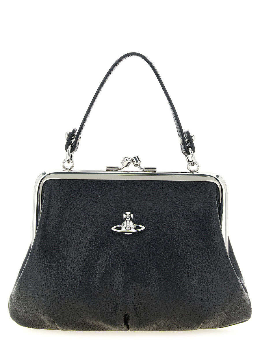 Vivienne Westwood Hammered PU Frame Top Handle Bag — Black