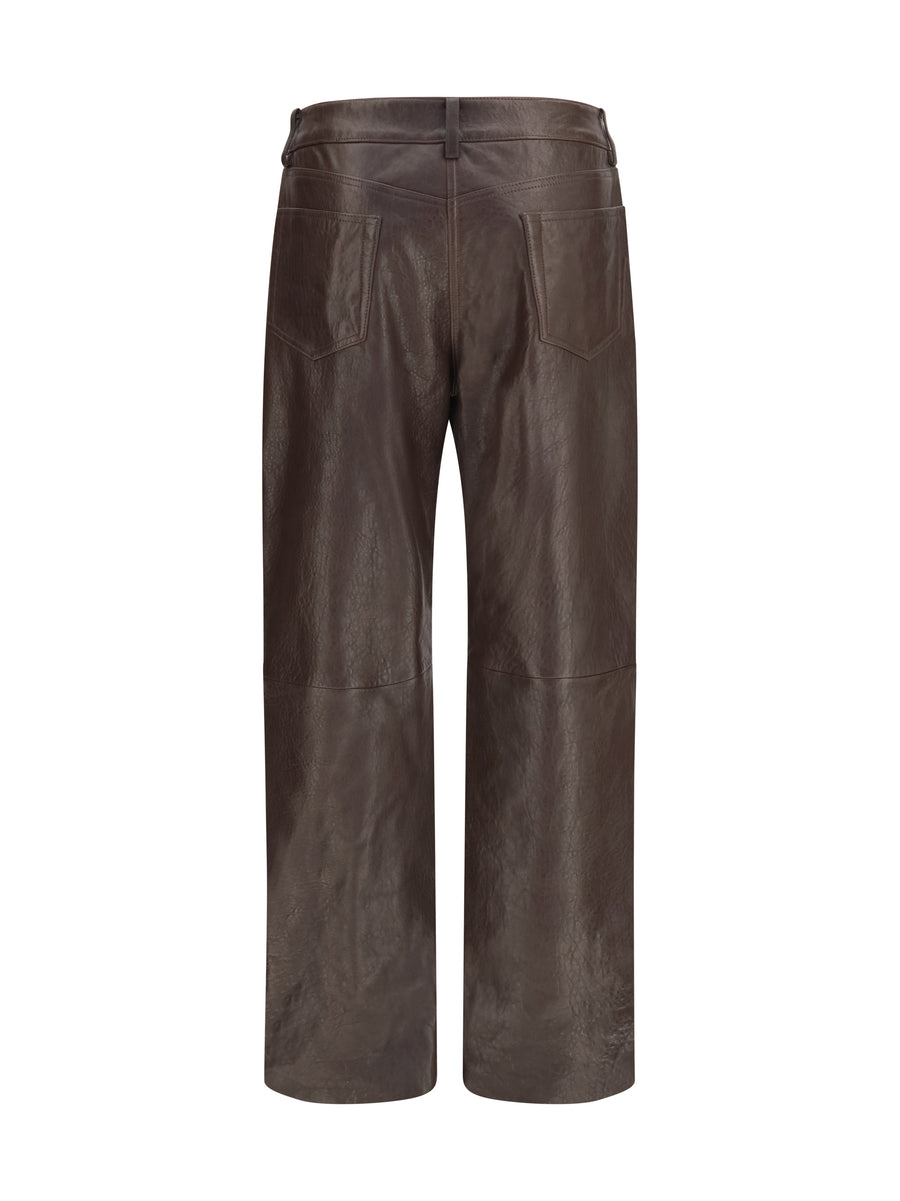 Straight-Leg Leather Pants Brown Sheepskin Trousers