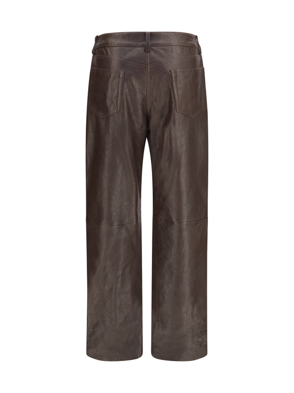 Straight-Leg Leather Pants Brown Sheepskin Trousers