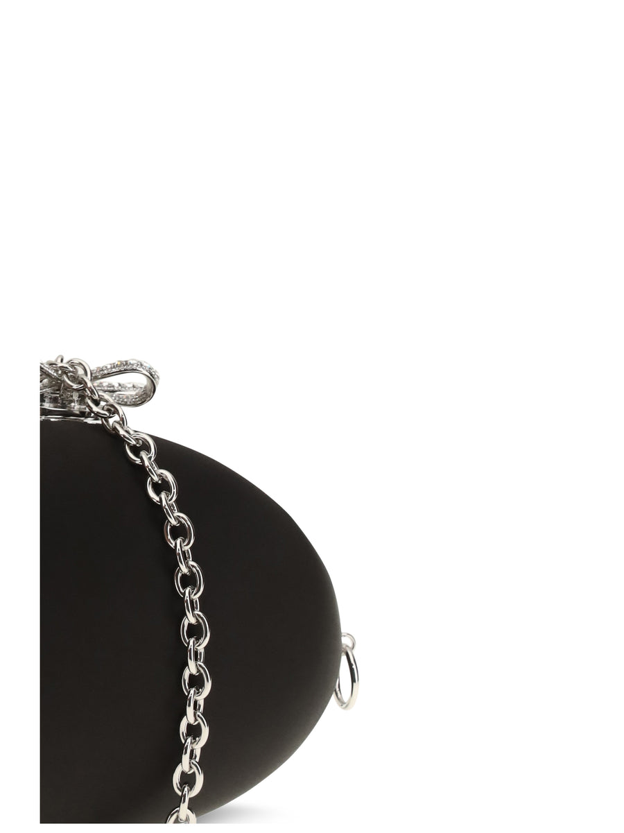Satin Oval Clutch Bag Black Polyester