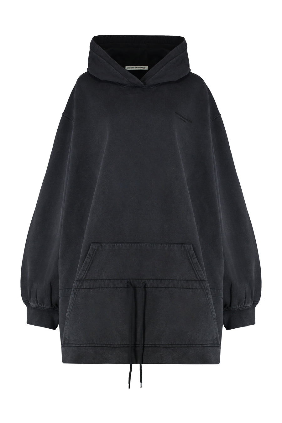 Hooded Mini Dress Washed Black Cotton