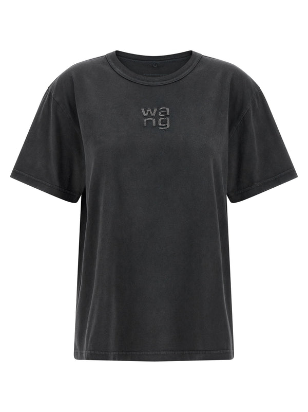 تيشيرت T By Alexander Wang مرصع بأحجار الراين شعار قميص — رمادي فحمي