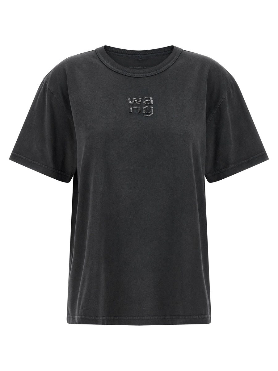 T By Alexander Wang Rhinestone Logo T-Shirt — Charcoal