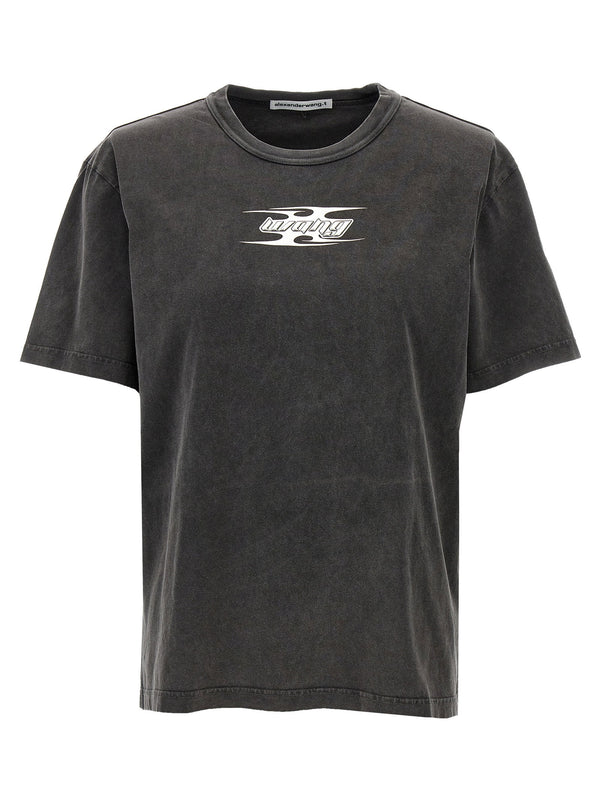 تيشيرت T By Alexander Wang شعار مزين بشعار قميص البارز — رمادي فاحم