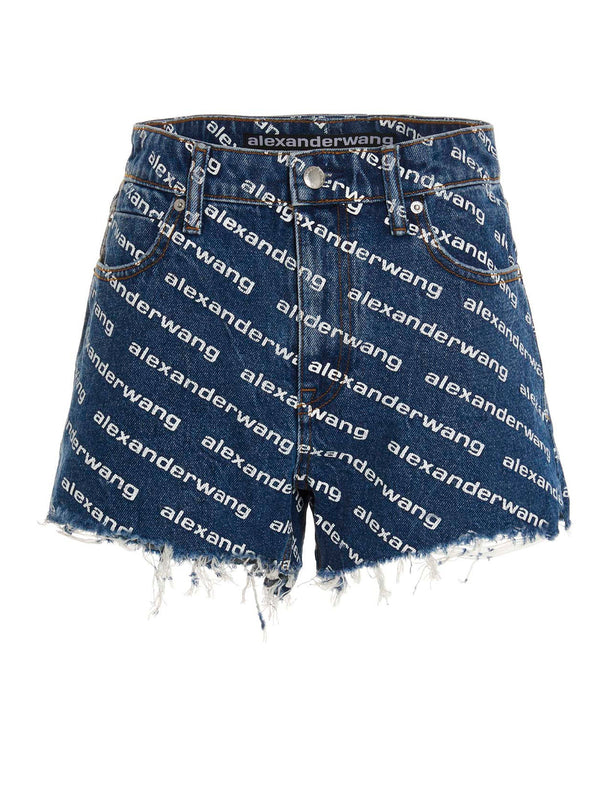 Denim X Alexander Wang فستان شعار بطبعة دنيم شورت — أزرق