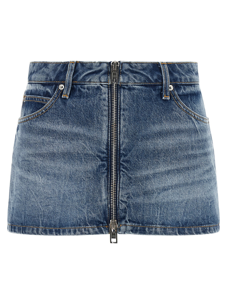 Alexander Wang Zip-Front Denim Skort — Blue