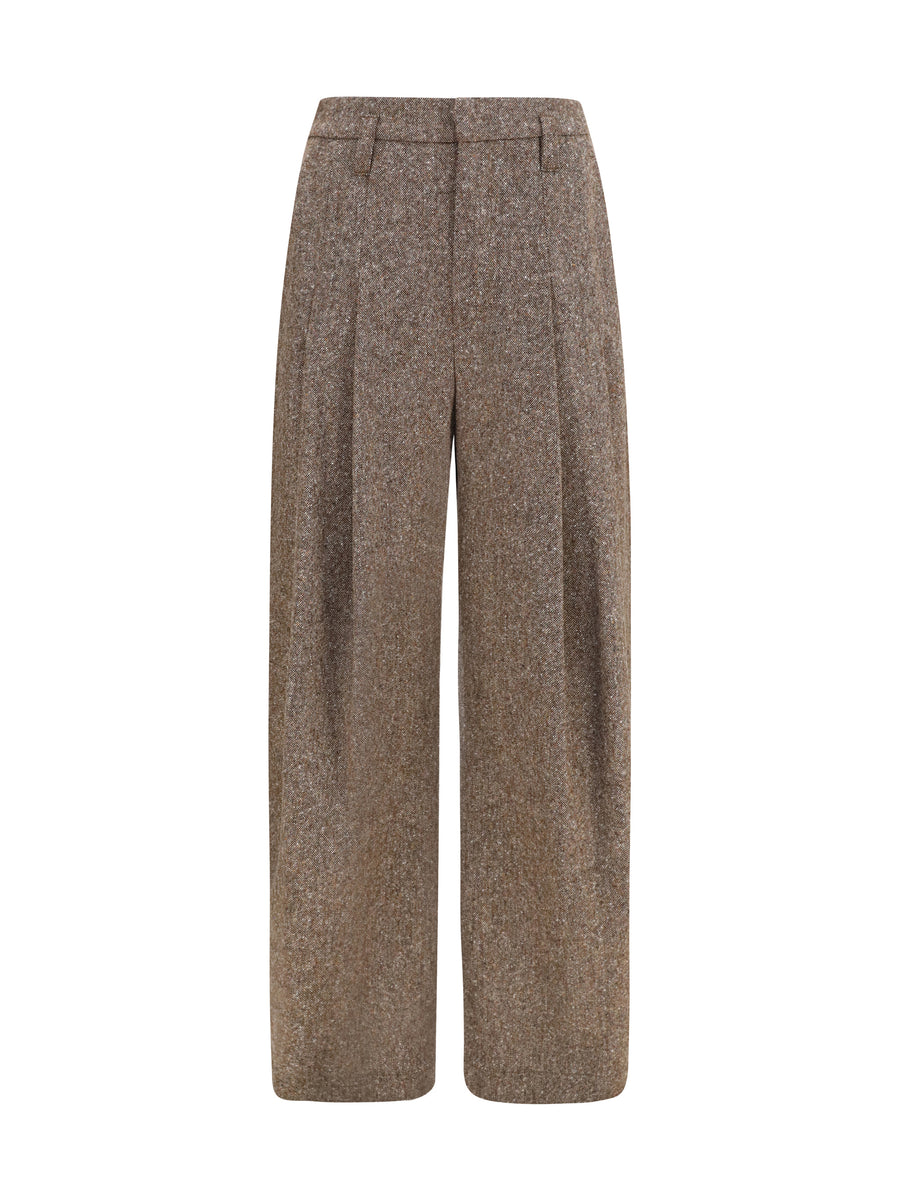 Virgin Wool Palazzo Pants With Monili Detail Moro