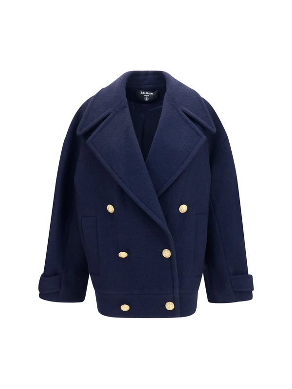 Balmain 100% Merino Wool Ovis Aries coat in navy