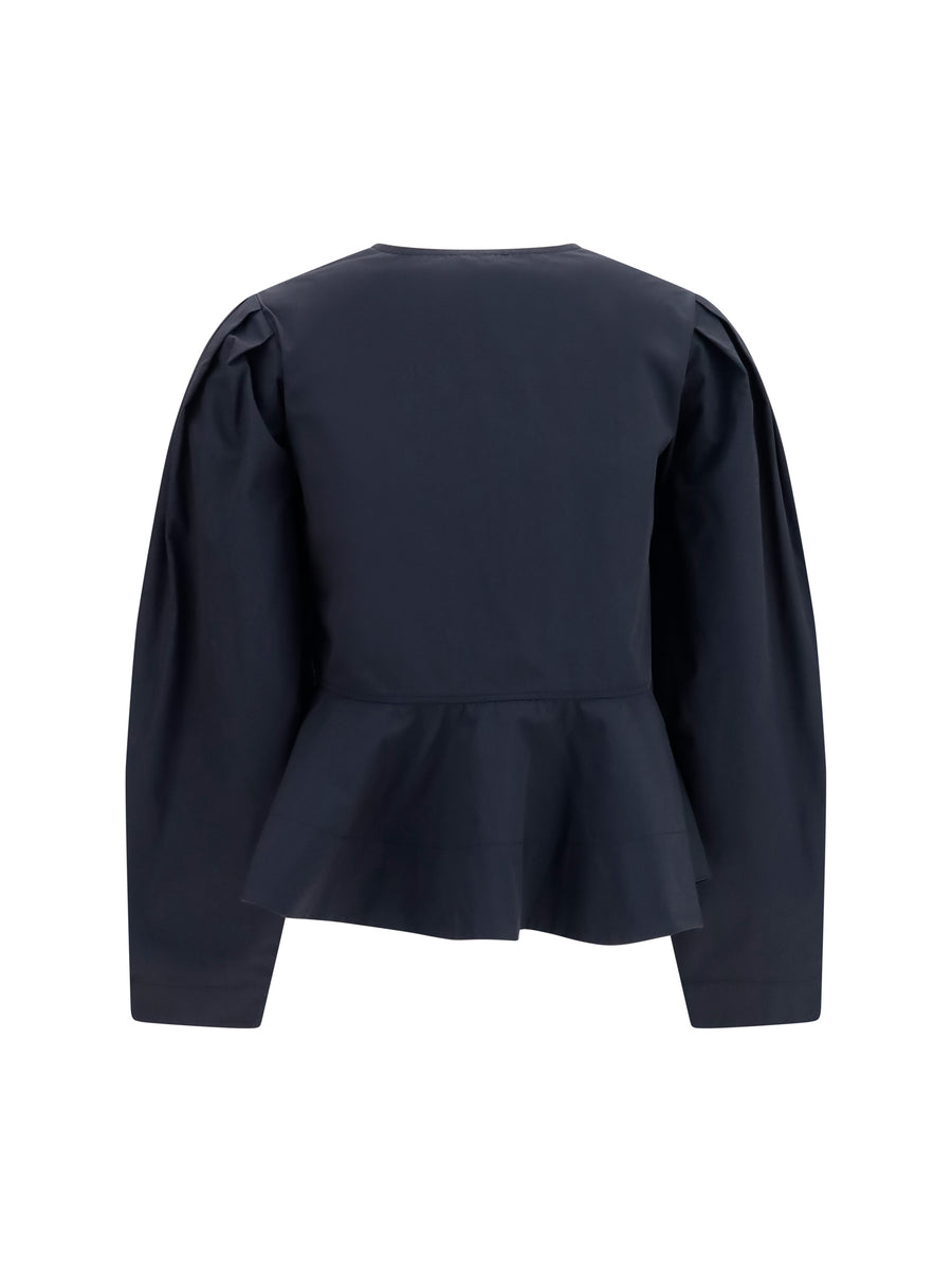 Cotton Poplin Blouse With Bows Black Jacket