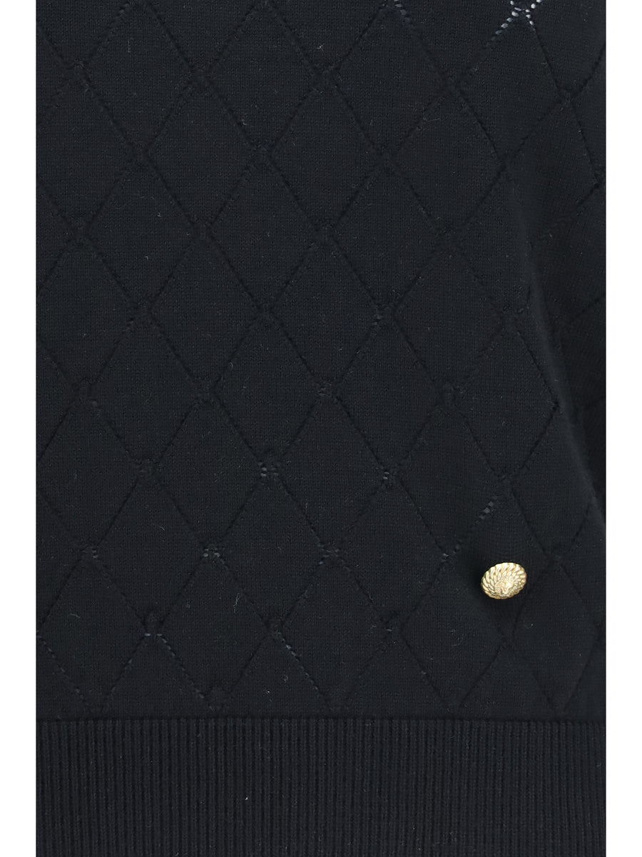 Top Sleeveless Merino Wool Crewneck Black Tops