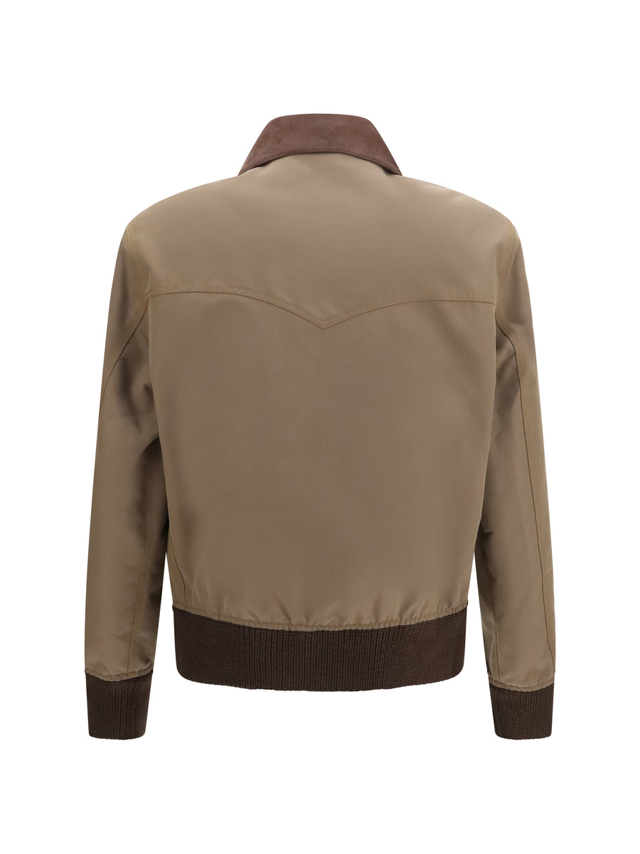Jacket With Corduroy Collar Light Brown Cotton