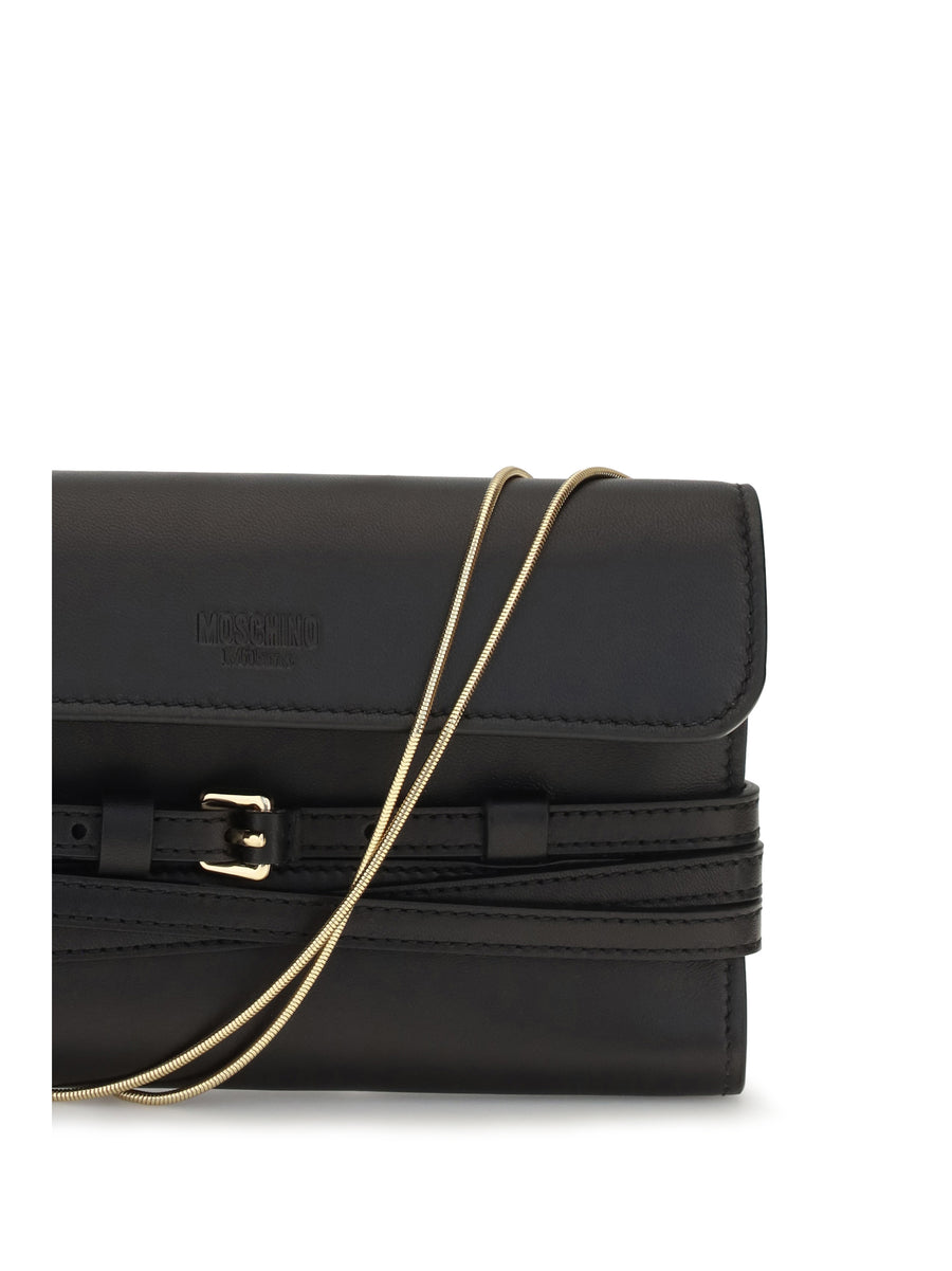 Leather Wallet With Buckle Detail Black Goatskin (hircus Goatskin) Shoulder Bags