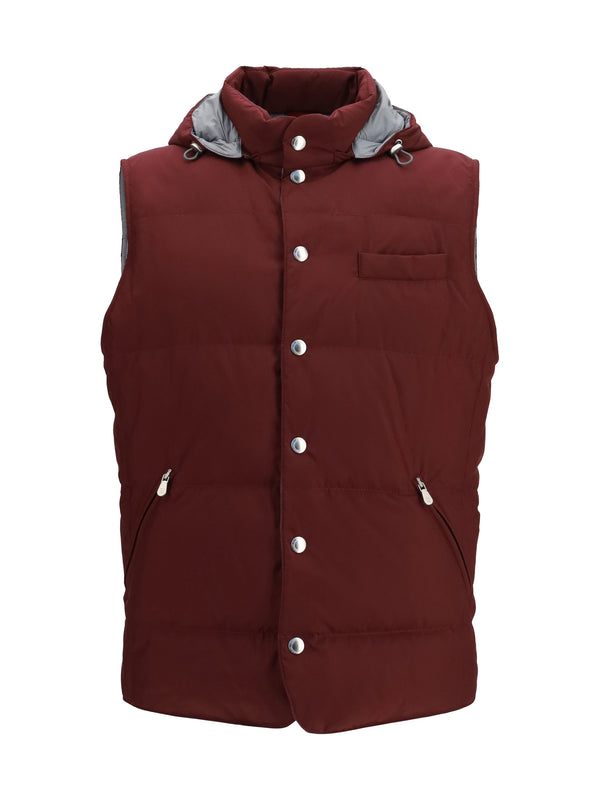 Sleeveless Hooded Gilet Burgundy Polyester Blazers
