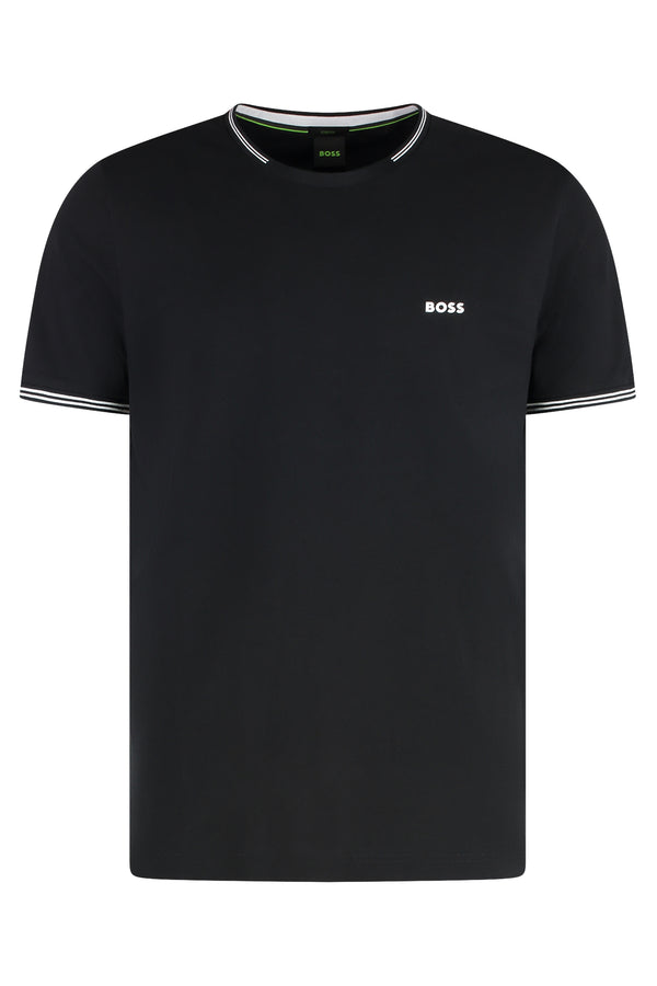 Stretch Cotton T-Shirt With Ribbed Edges Black Elastane T-shirts