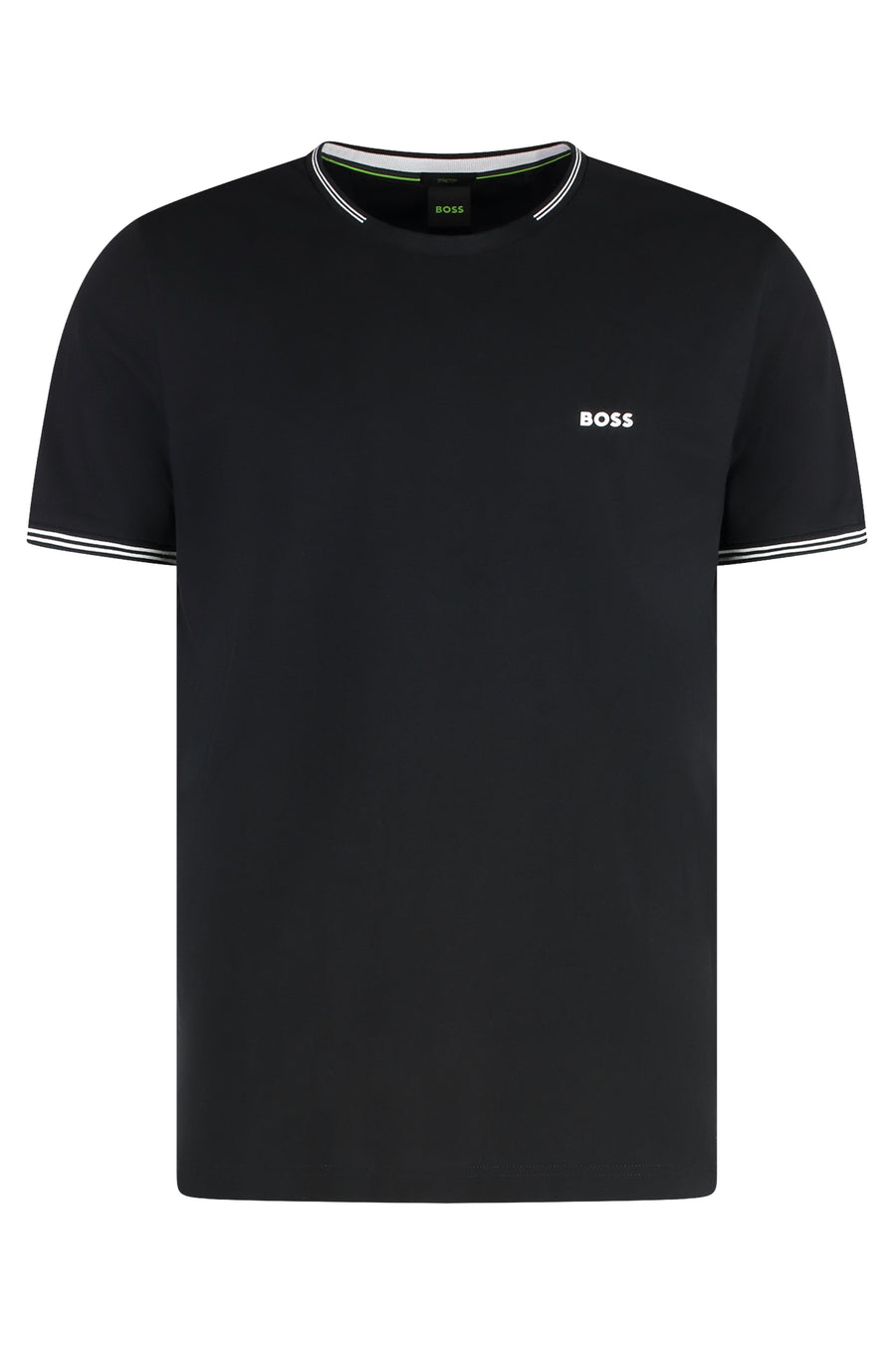Stretch Cotton T-Shirt With Ribbed Edges Black Elastane T-shirts