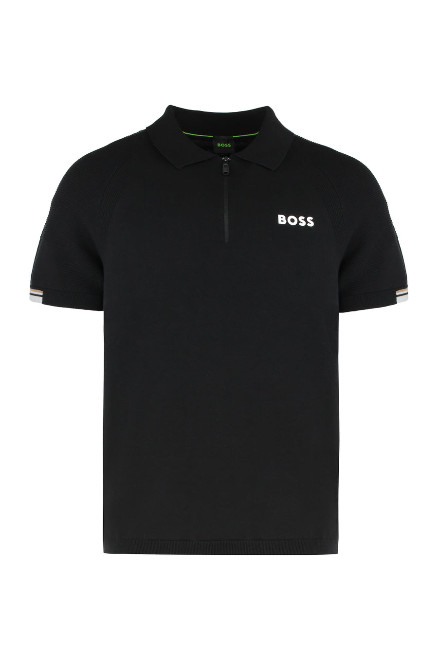Short Sleeve Polo With Zip Closure Black Viscose Shirts