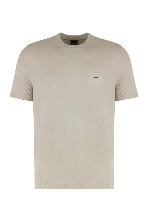 Short-Sleeved Knit T-Shirt Beige Viscose T-shirts