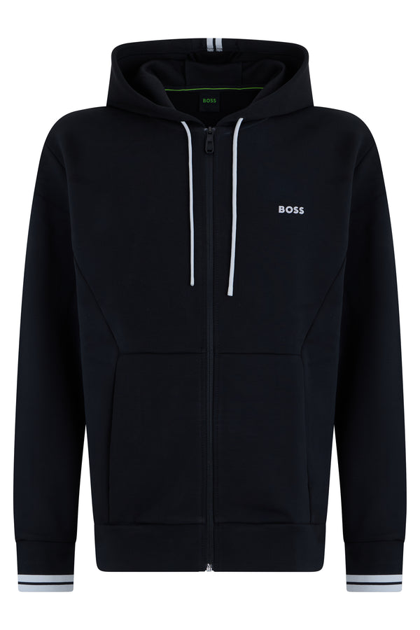 Hooded Zip-Up Sweatshirt Black Cotton