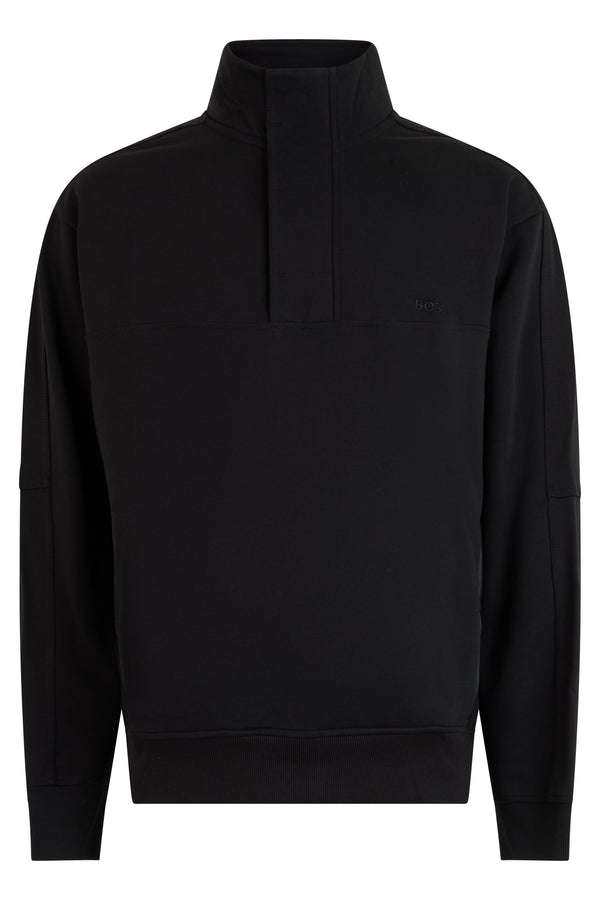 Zip-Up Cotton Sweatshirt With High Collar Black