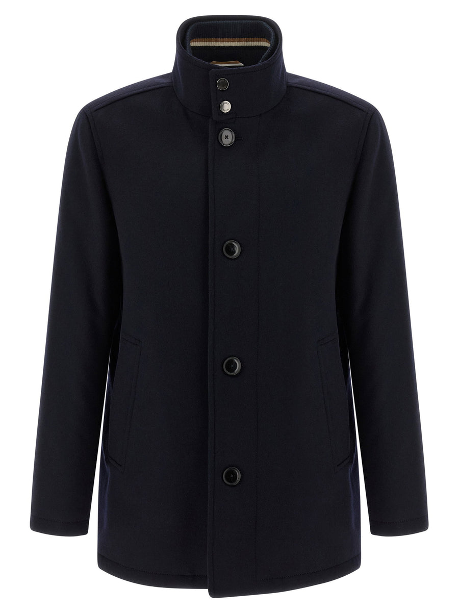 Hugo Boss Wool and Cashmere Blend Coat — Black