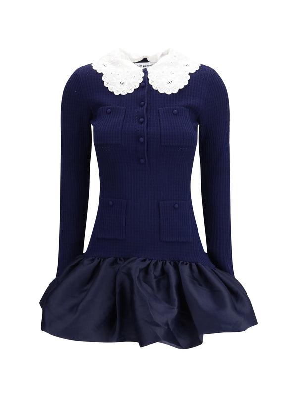 Mini Dress Knit & Taffeta Navy Viscose