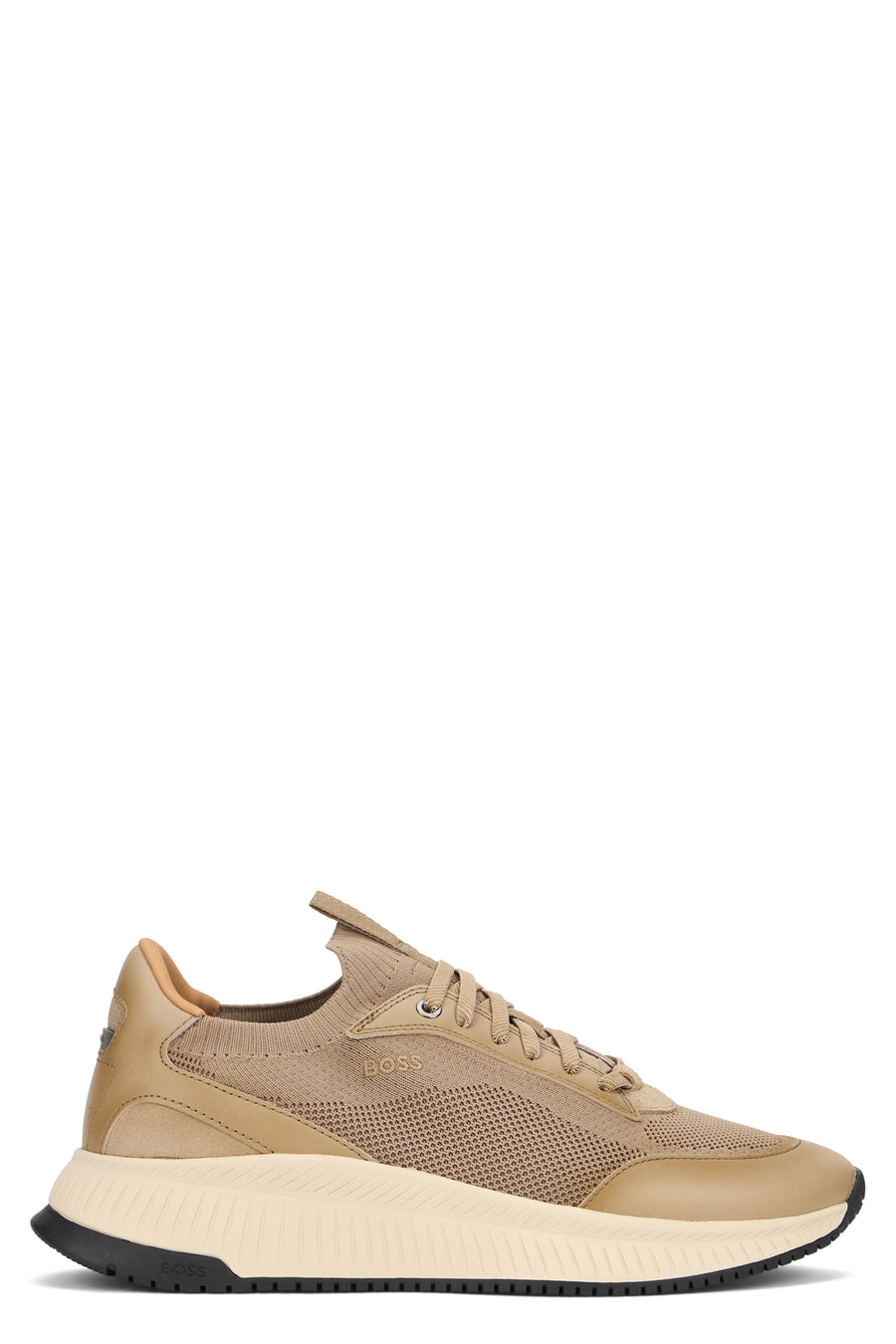 Sneakers Mesh Upper Beige Cowhide Leather Trainers