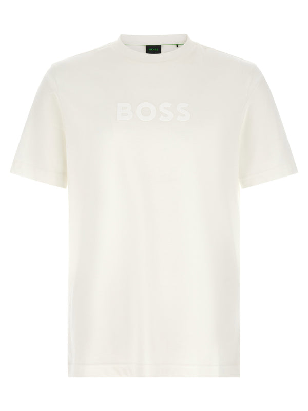 تيشيرت Hugo Boss بتصميم بارز من شعار قميص — أبيض عاجي