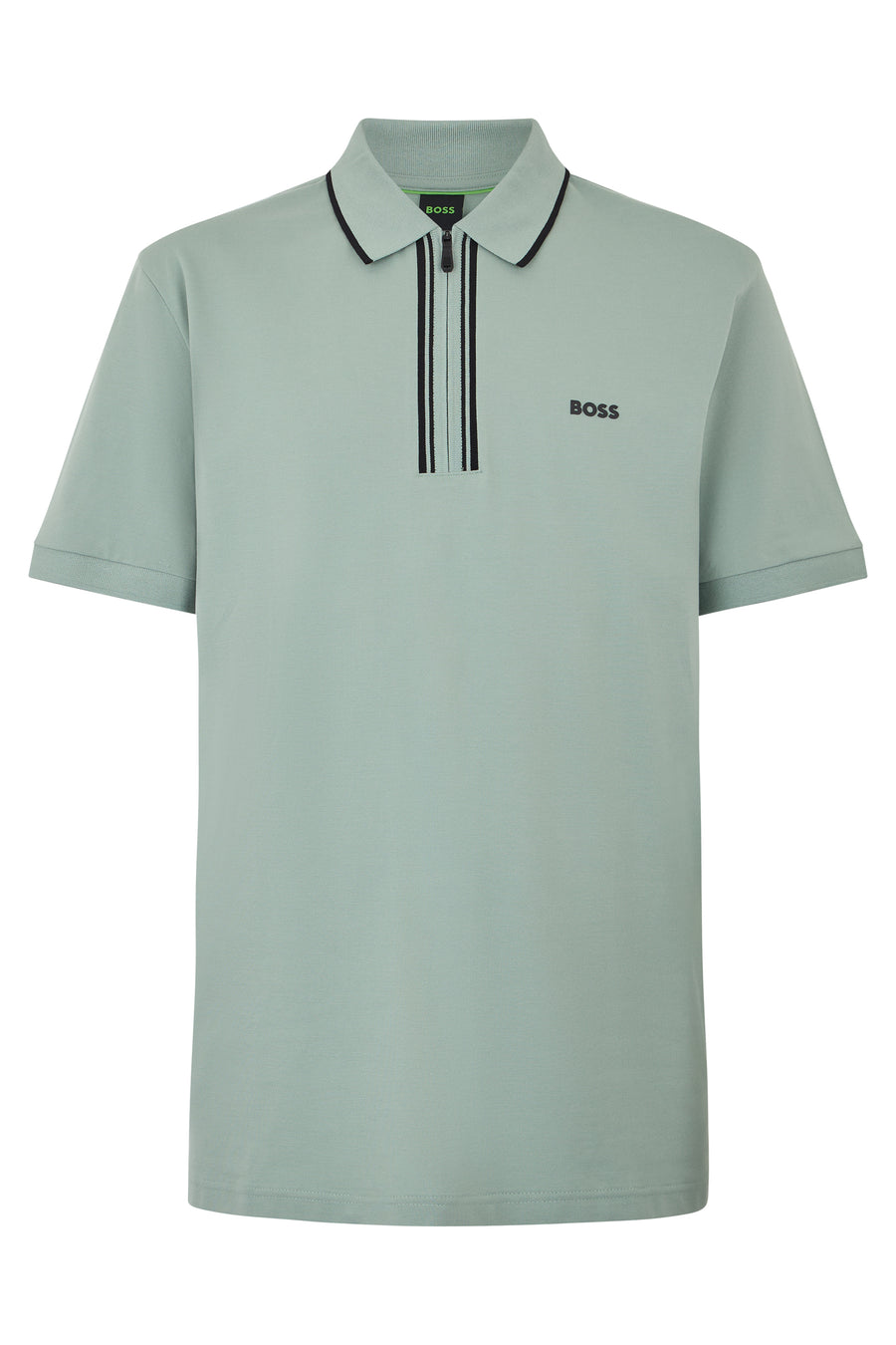 Polo Shirt Light Green Zip Collar Cotton