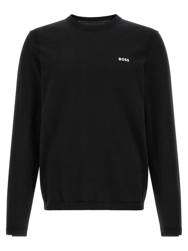 Hugo Boss Pure cotton mesh with fretwork sweater in black