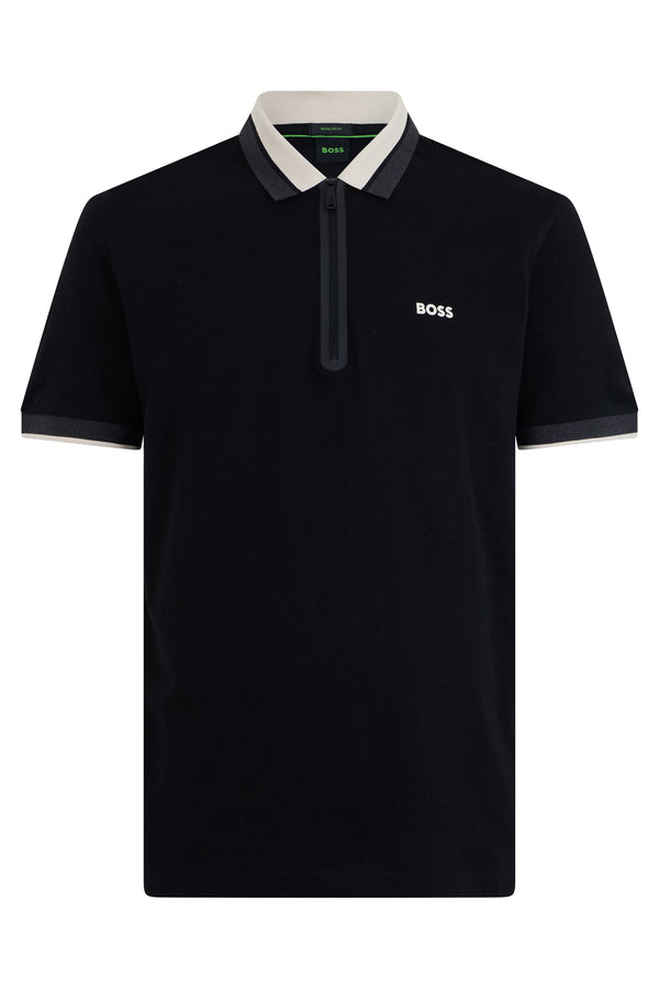 Cotton Zip Polo Shirt Black