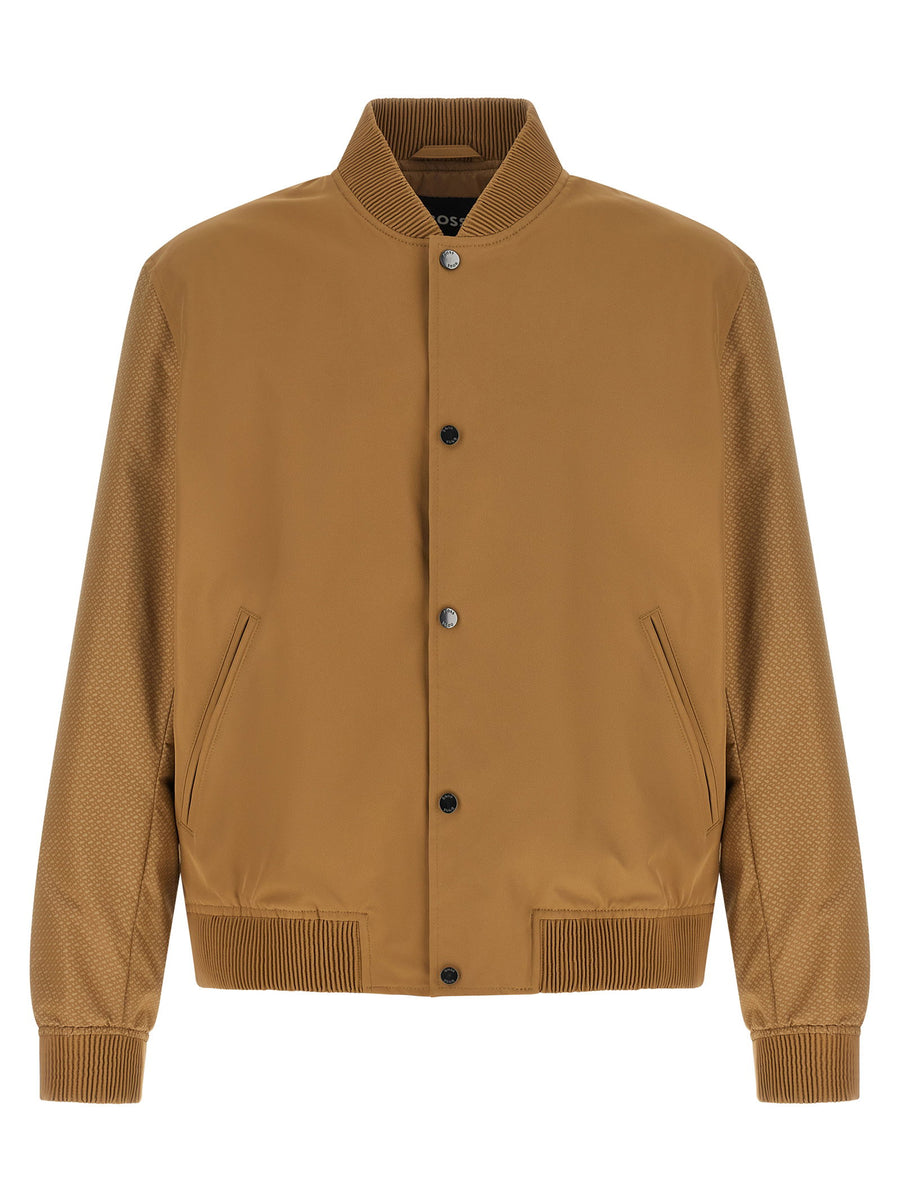 Hugo Boss Textured Sleeve Bomber Jacket — Camel