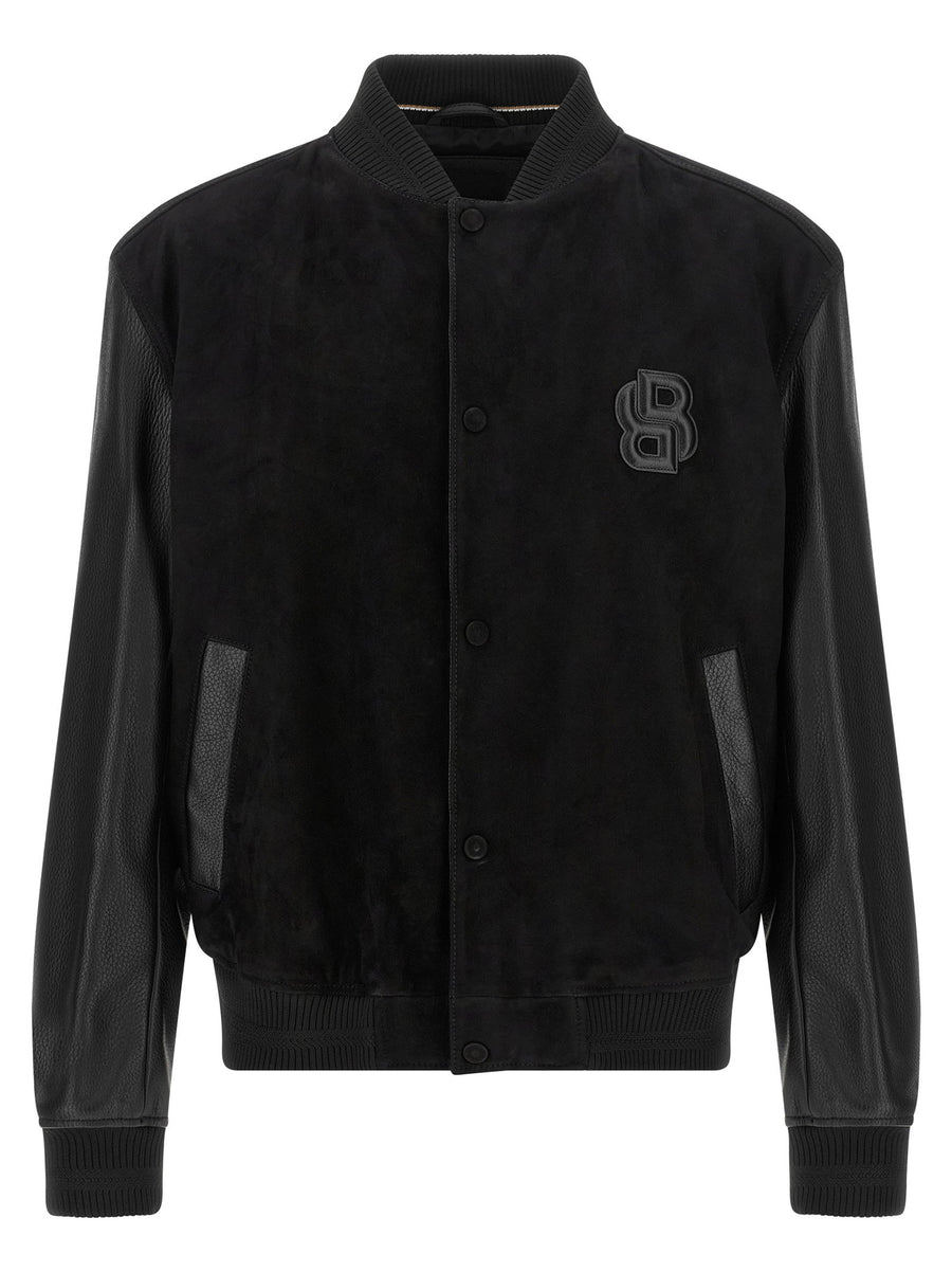 Hugo Boss Textured Microfiber Bomber Jacket — Black