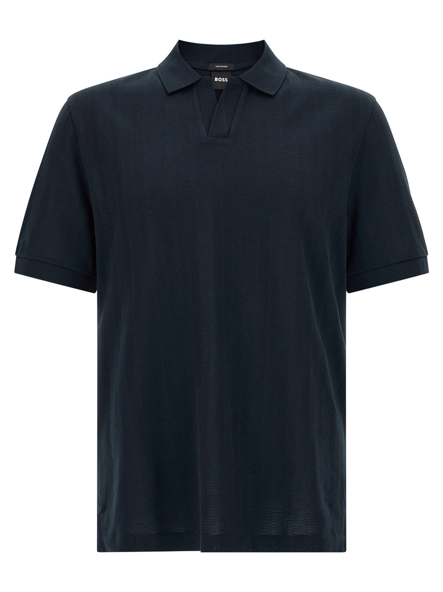 Hugo Boss Structured Jacquard Cotton Polo Shirt — Navy
