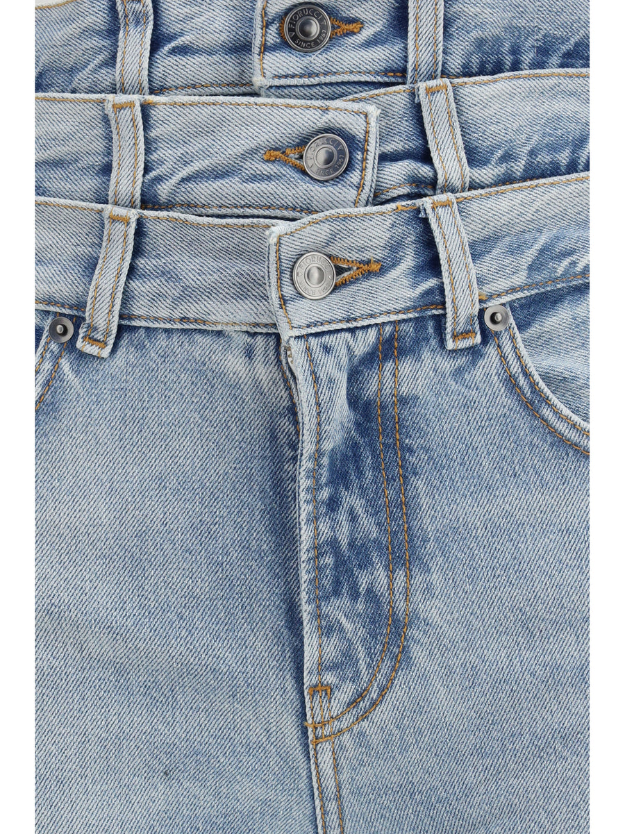 Jeans With Triple-Layer Waist — Light Blue Cotton