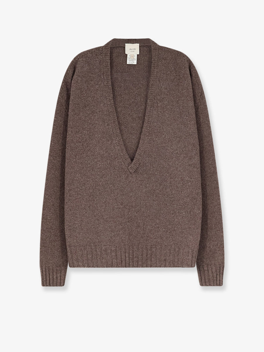 Sweater V-Neck Wool-Cashmere Brown Merino Wool