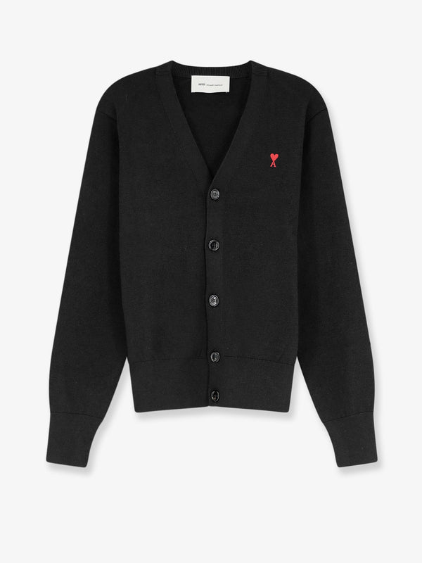 Wool Cardigan With Logo Embroidery Black