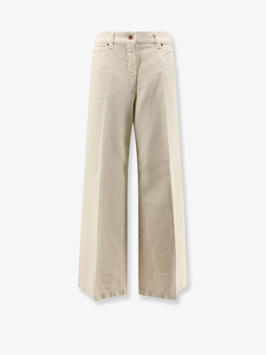 Denim Trousers Beige Cotton
